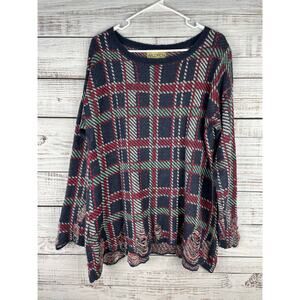 Wildfox White Label Lennon Distressed Plaid Sweater Small Wool Oversized Boho